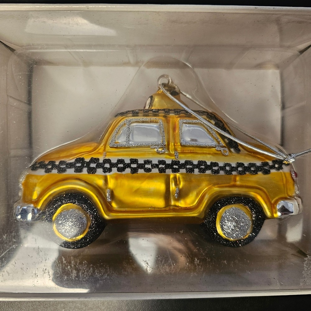 Department 56 Mercury Glass Yellow Cab Ornament Handpainted 77115 Vintage 1998
